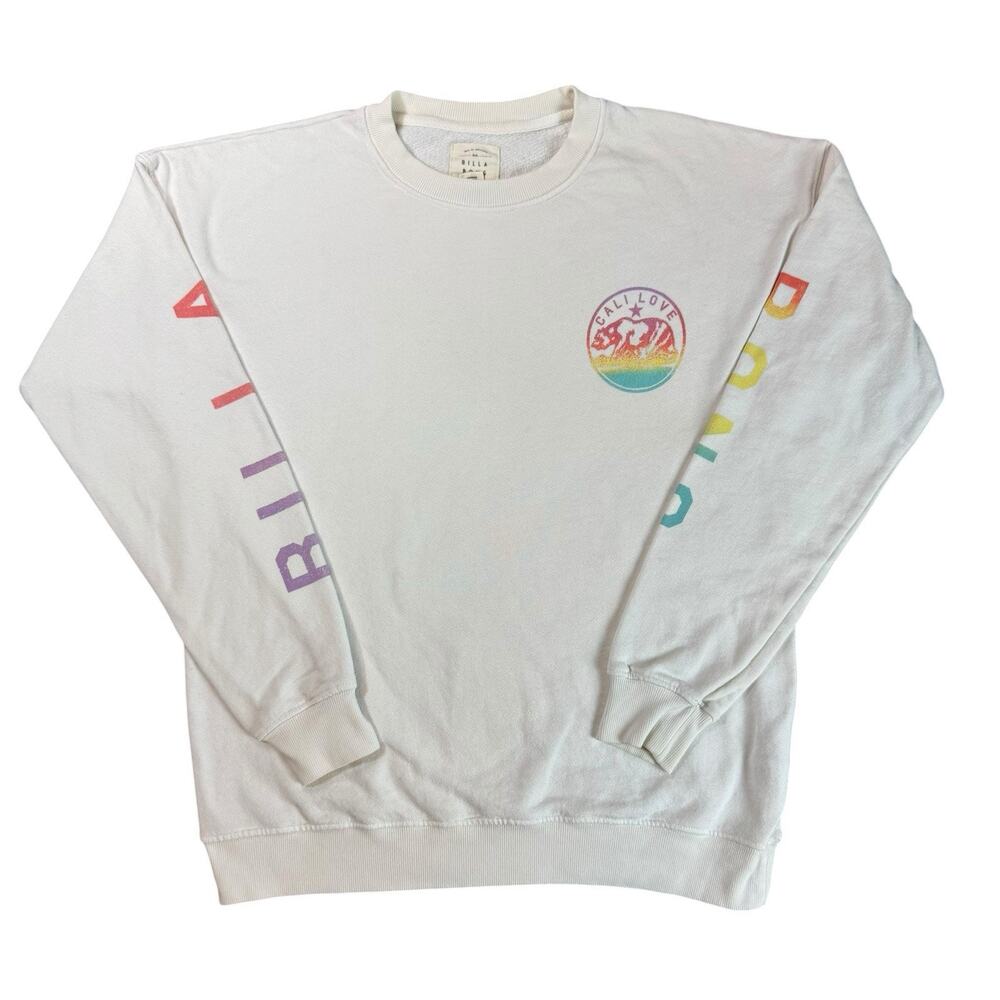 Billabong Womens White Cali Love Logo Sweatshirt Pullover Crew Neck Casual Sz M